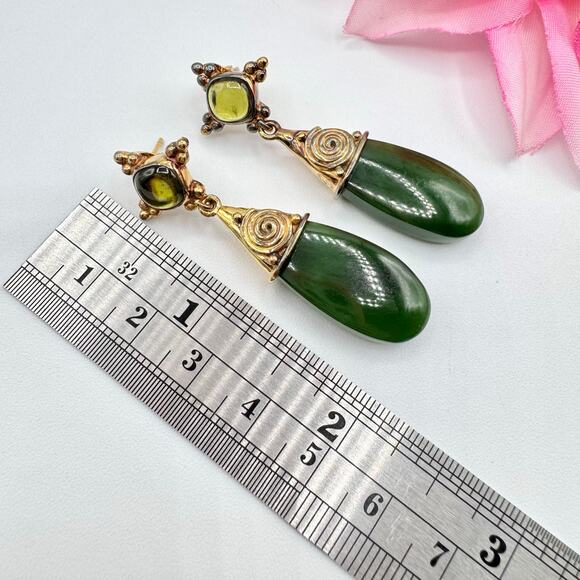 Sajen Jade Vermeil Gold Over 925 Sterling Silver Etruscan Style Drop Earrings - Picture 12 of 14